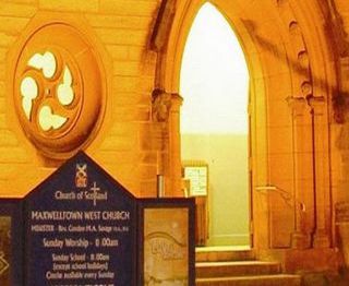 Front door of Maxwelltown West at night